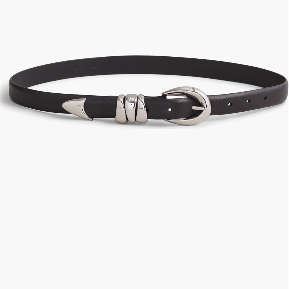 Madewell Chunky Black Leather Belt with Silver Buckle